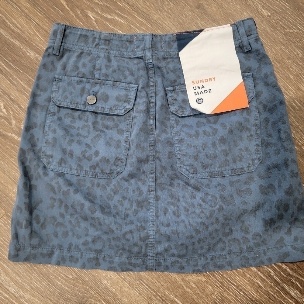 SUNDRY ANTHROPOLOGIE Size 28 Blue Leopard Cargo Button Fly Skirt NWT - Picture 8 of 10